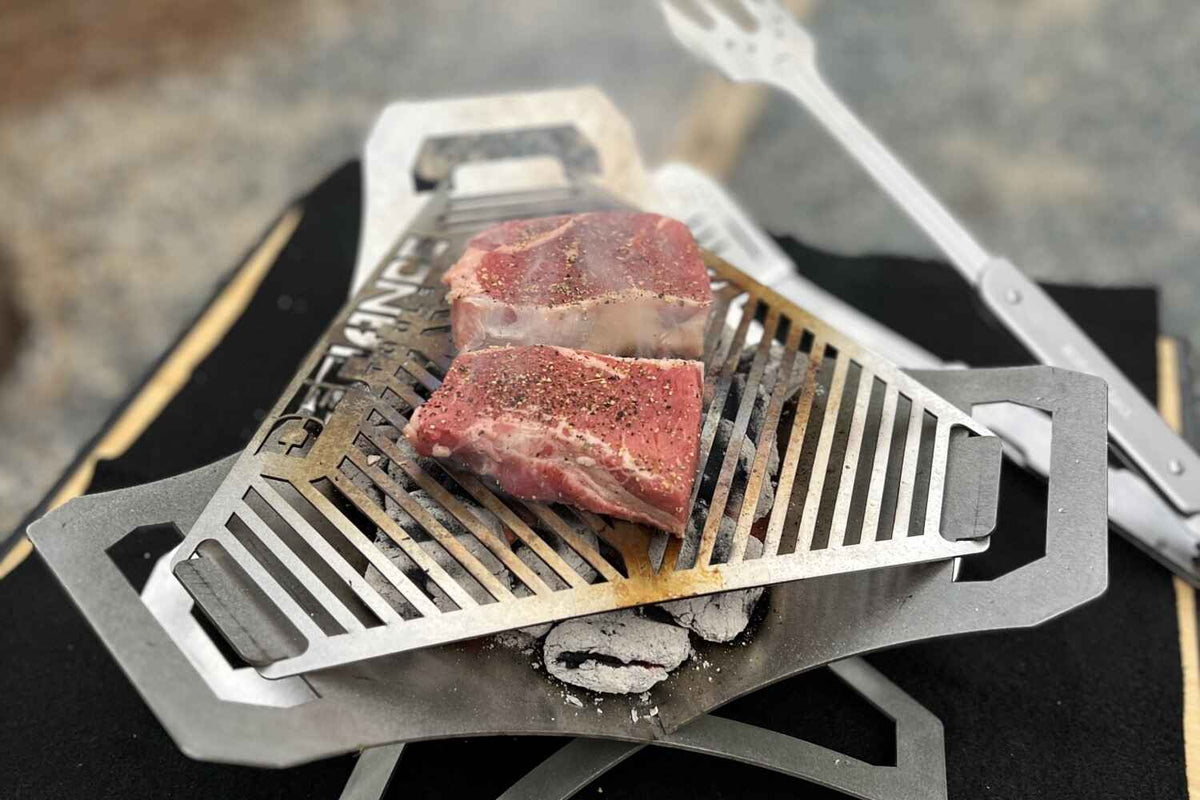 De-fiance Go anywhere grill steak 